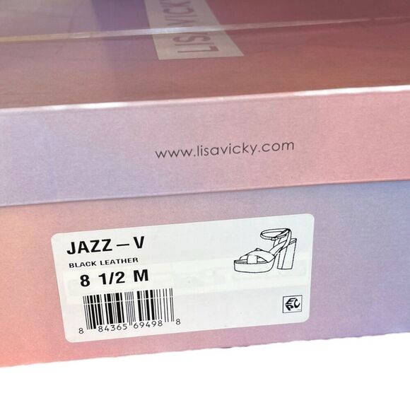 Lisa Vicky Black Leather Jazz Platform Heel Sandals 8.5 - Picture 4 of 4